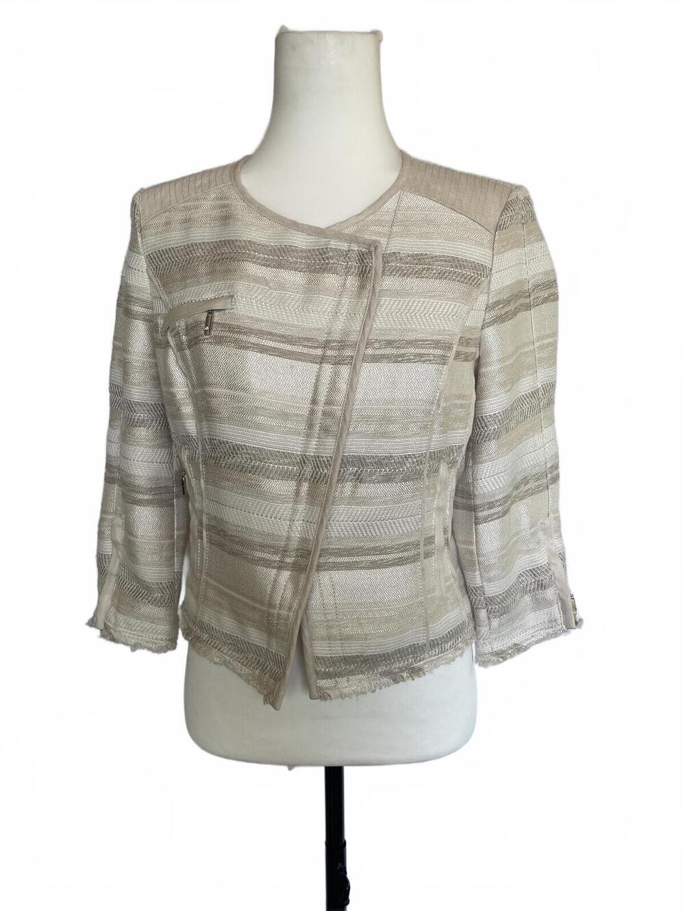 White House Black Market Cream Tan Tweed Moto Women's Blazer Size 4